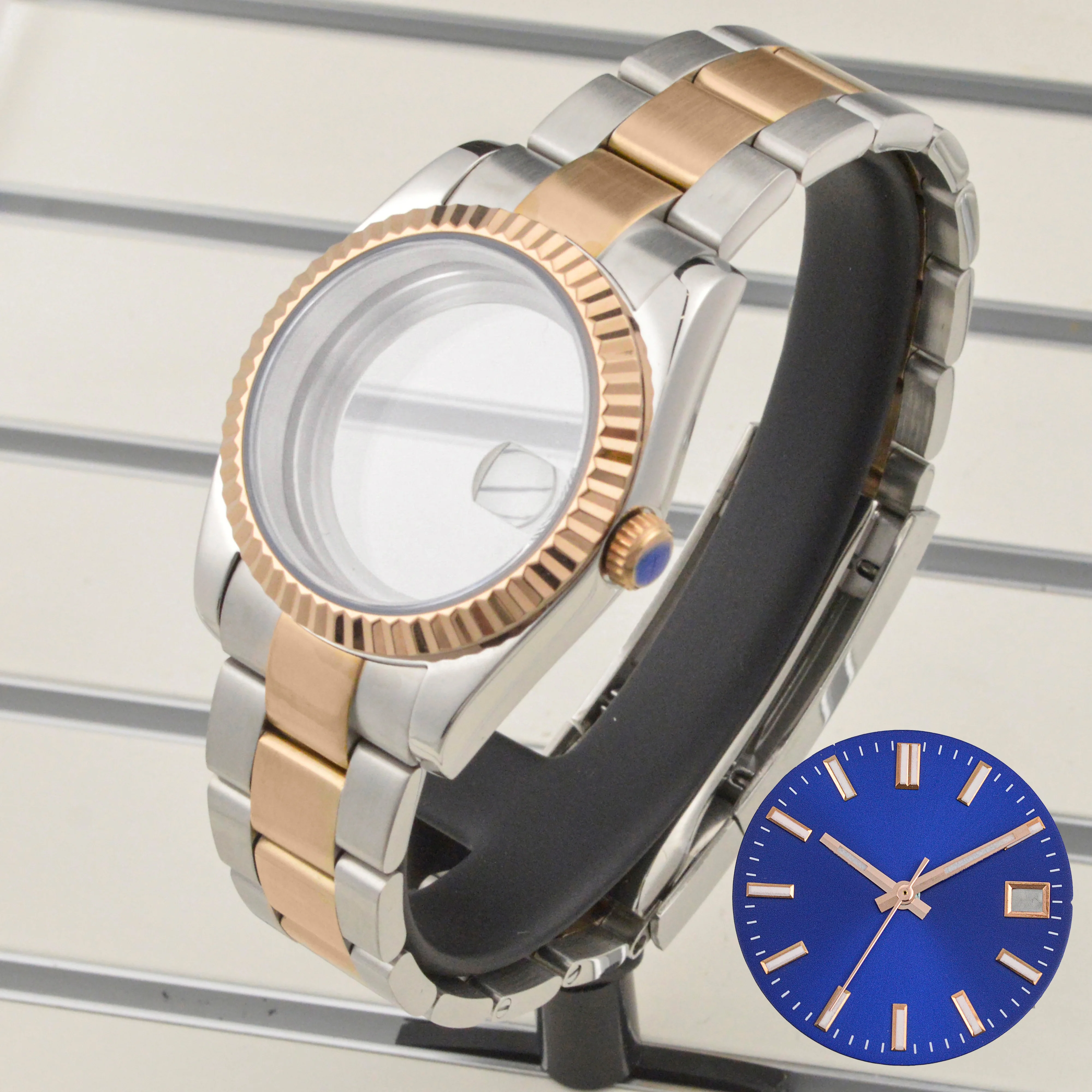 

for Datejust Case Stainless Steel NH35 Case Oyster Strap 28.5MM Dial Sapphire Glass fit NH35 NH36 Movement Watch Luminous Hands