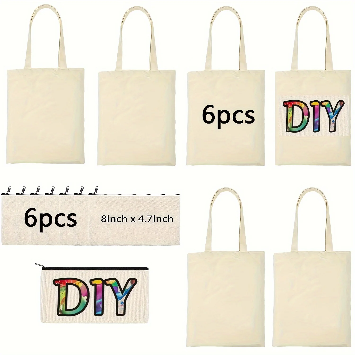 12pcs Sublimation Blanks Tote Bags, Reusable Grocery Bags DIY Heat Transfer Canvas Cosmetic Makeup Bags for Craft Gift