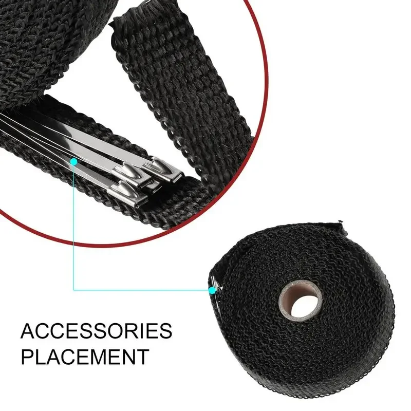 5M Roll Fiberglass Heat Shield Motorcycle Exhaust Thermal Tape Header Pipe Heat Wrap Tape Thermal Protection with Stainless Ties 4
