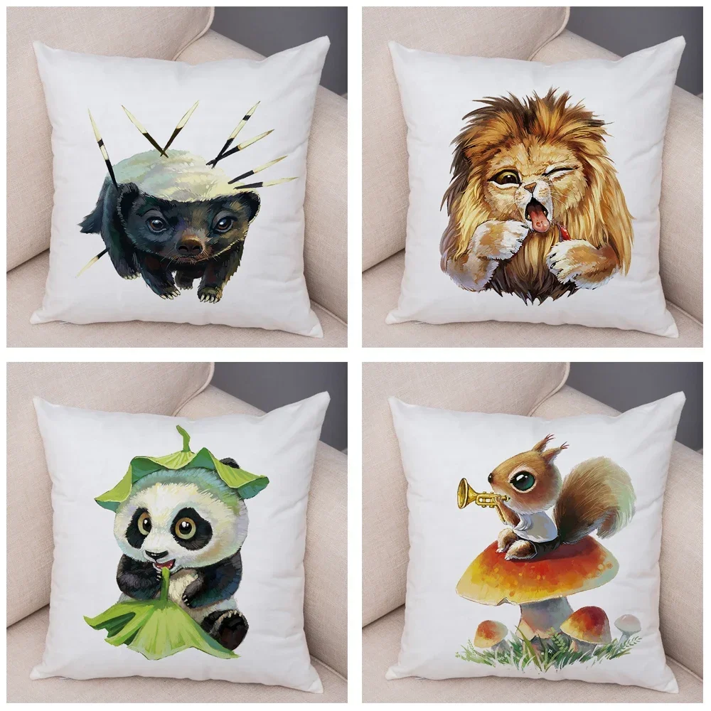 Cute Cartoon Pet Animal Pillowcase Squirrel Panda Sofa Cushion Cover Home Children's Room Pillowcase Decoration