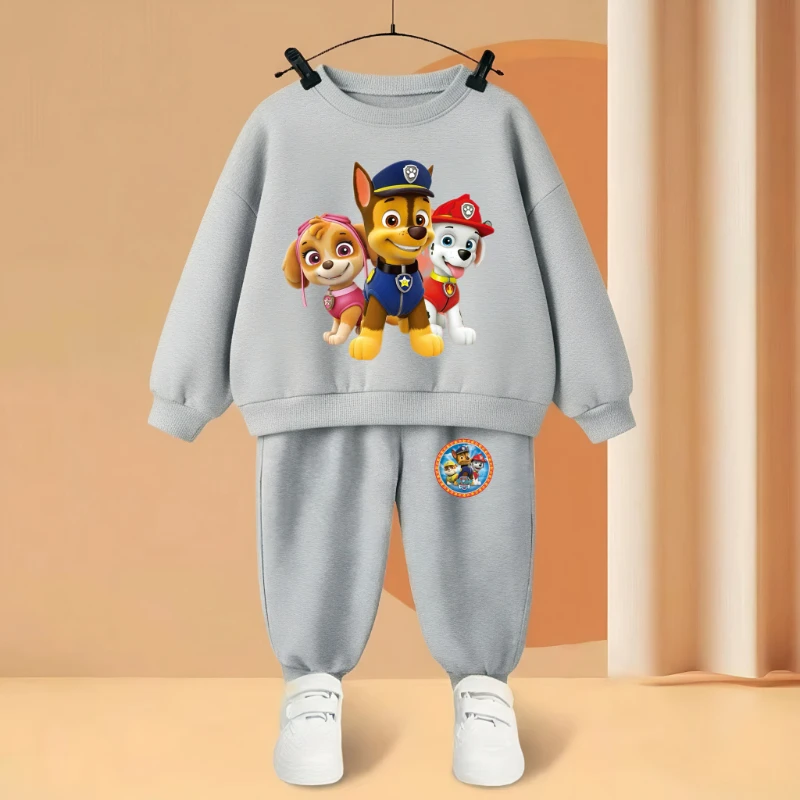 2026 New Paw Patrol Boys and Girls Solid Color Sweatshirt 2‑Piece Outfit, Cute Cartoon Spring Autumn Tracksuit