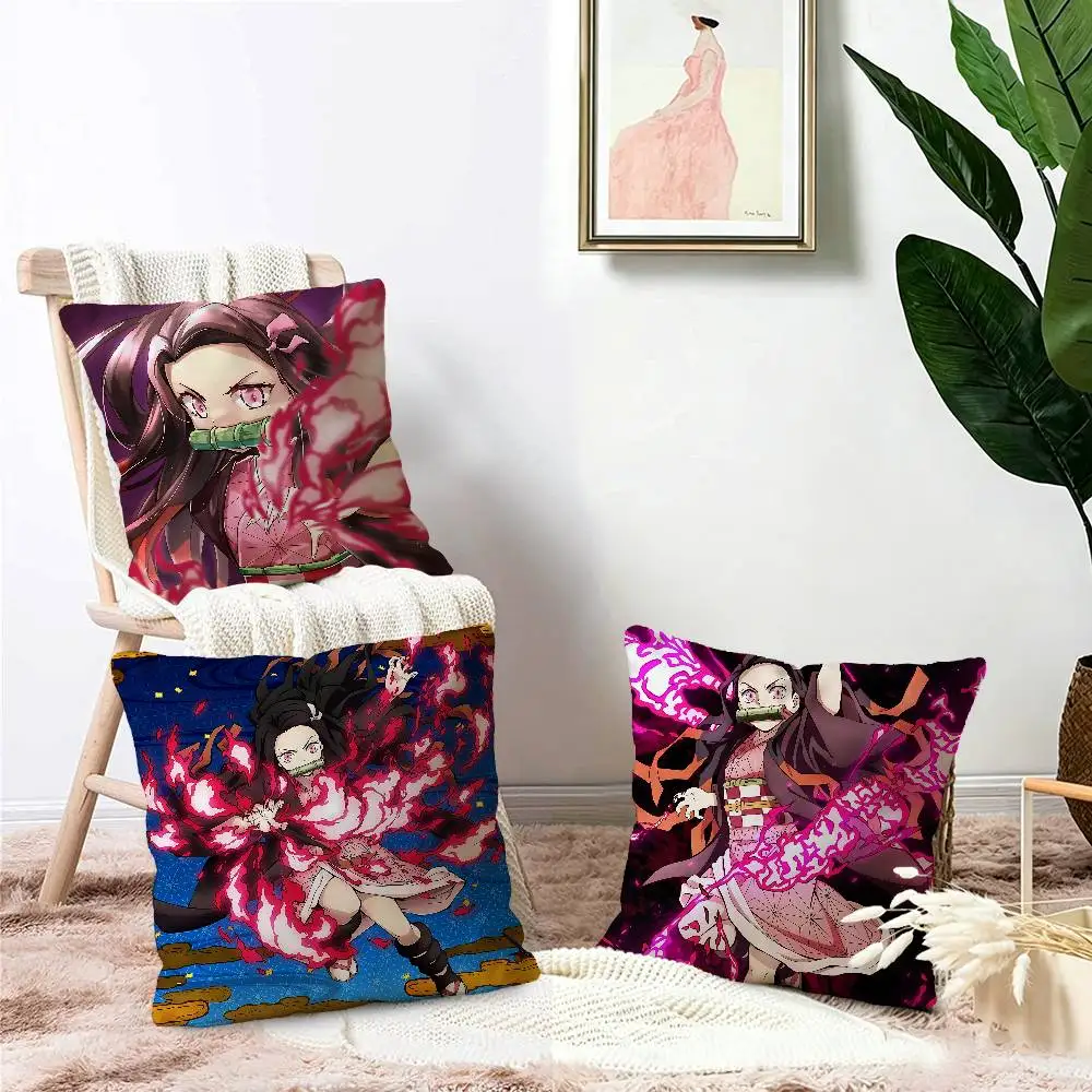 Nezuko Kamado Cartoon Cushion Cover Polyester Sofa Cushions Decorative Throw Pillows Home Decoration Pillowcover