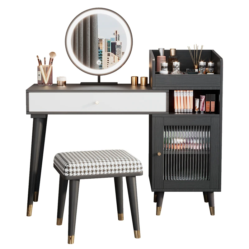 

Light luxury dresser bedroom modern simple small apartment makeup table bedside storage cabinet desk mirror
