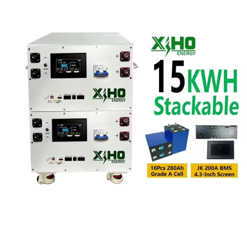 Xiho 48V/51.2V 280Ah 300Ah LiFePO4 Lithium Ion Battery Pack DIY Kits Set Metal Case Stackable Box With Cells and BMS