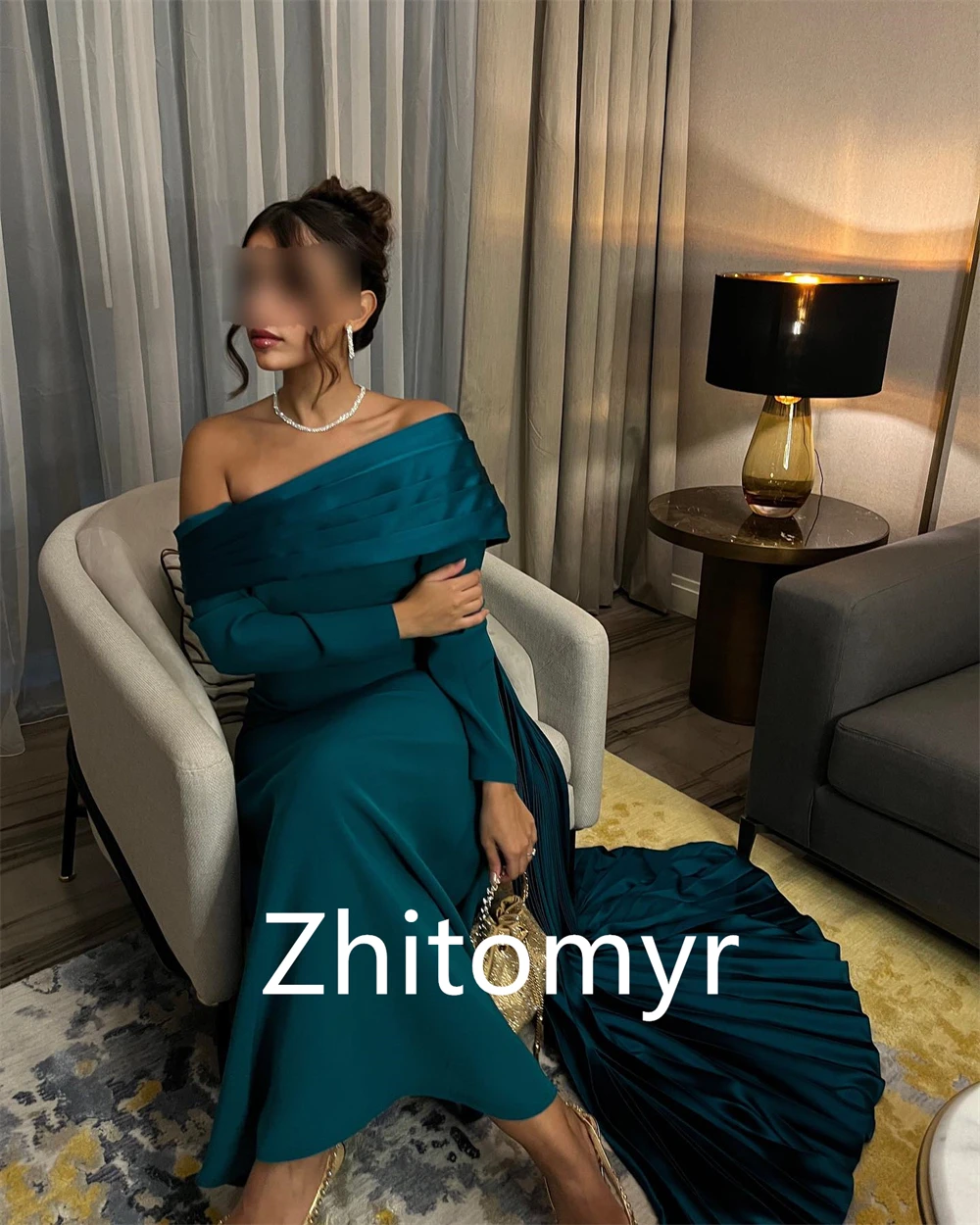 Customized Elegant Sizes Available Off-the-shoulder Sheath Formal Ocassion Gown Draped Floor length Skirts Charmeuse Evening Dre