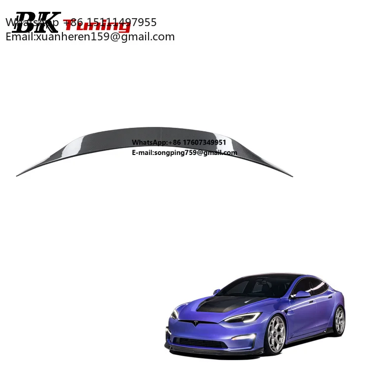 BK Tuning Model S Upgrade V Style Rear Decklid Spoiler Car Parts Dry Carbon Tail Trunk Spoiler for Tesla Model S Rear Spoiler