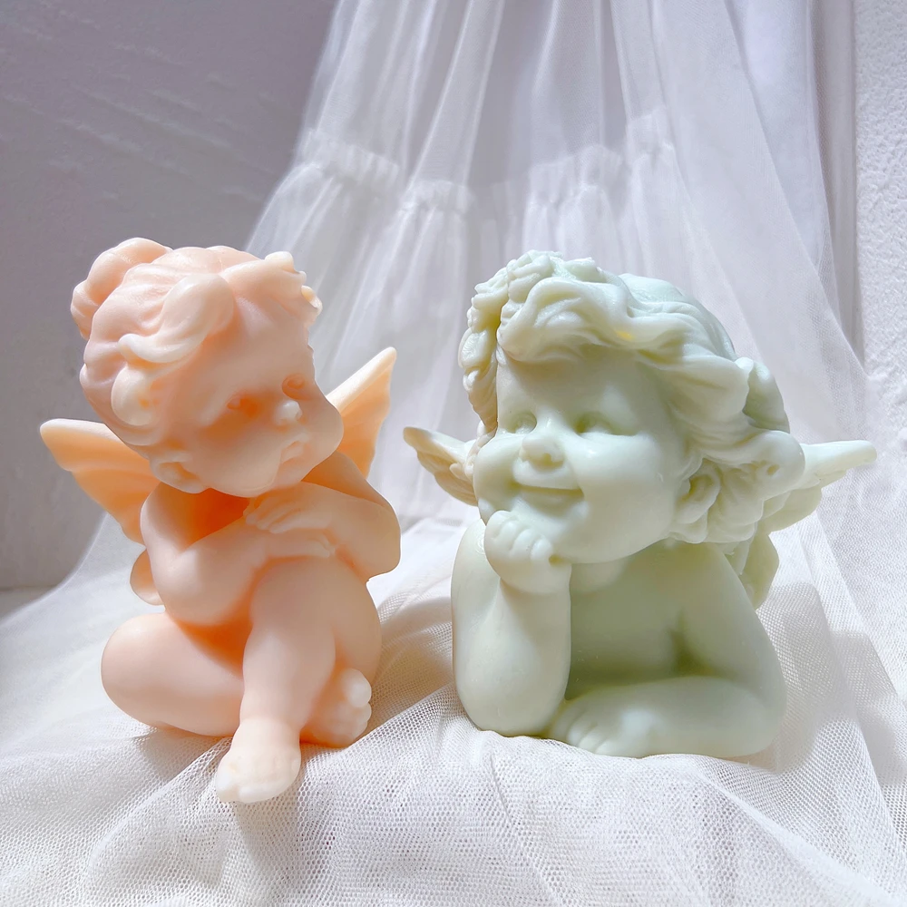 Cute Boy Angel Candle Mold Cupid Cherub Silicone Molds Cherub Angel Wings Wax Mould Home Decor Art