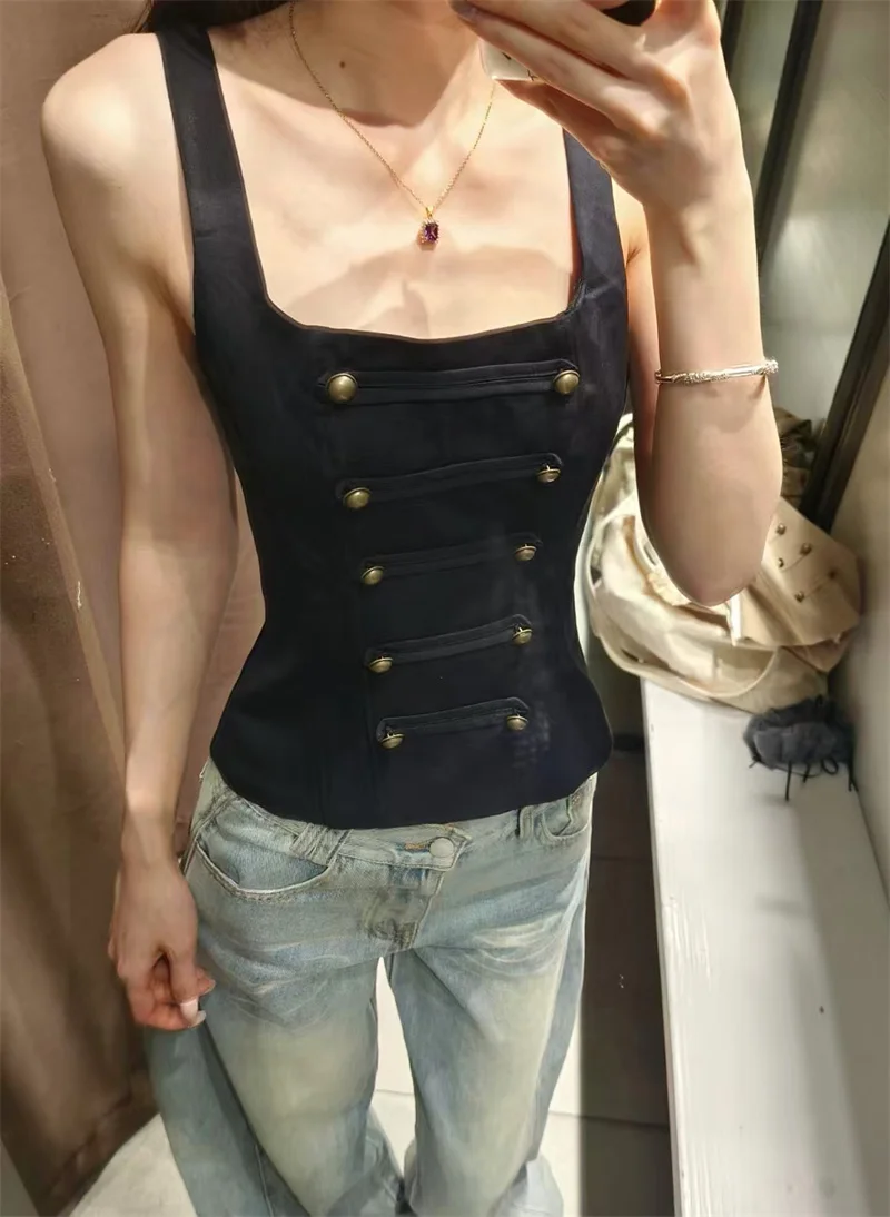 Guobioziy 2026 Women's Summer New Top Solid Color Camisole with Cuff Decoration Slim Fit Top Beach Vacation Sexy Fashion