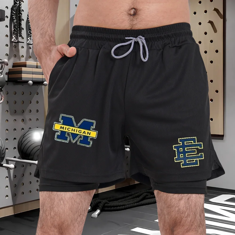 

Men's breathable double-layer shorts, quick drying sports shorts, suitable for training straight leg running, summer trend