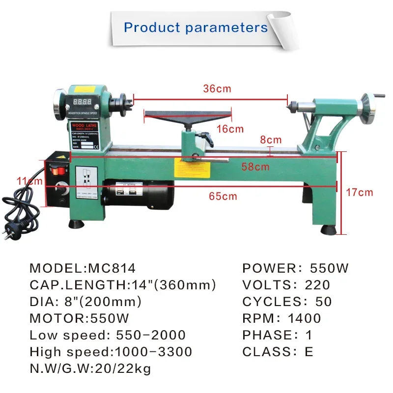 Wood turning machine Variable speed woodworking lathe Small mini lathe machine
