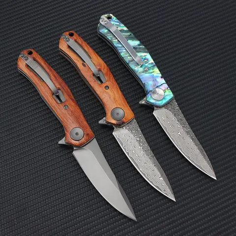 VG10 Damascus Knife Hunting Survival Folding Knives Abalone Shell Handle Outdoor Camping Pocket Knife EDC Tool KS 4020