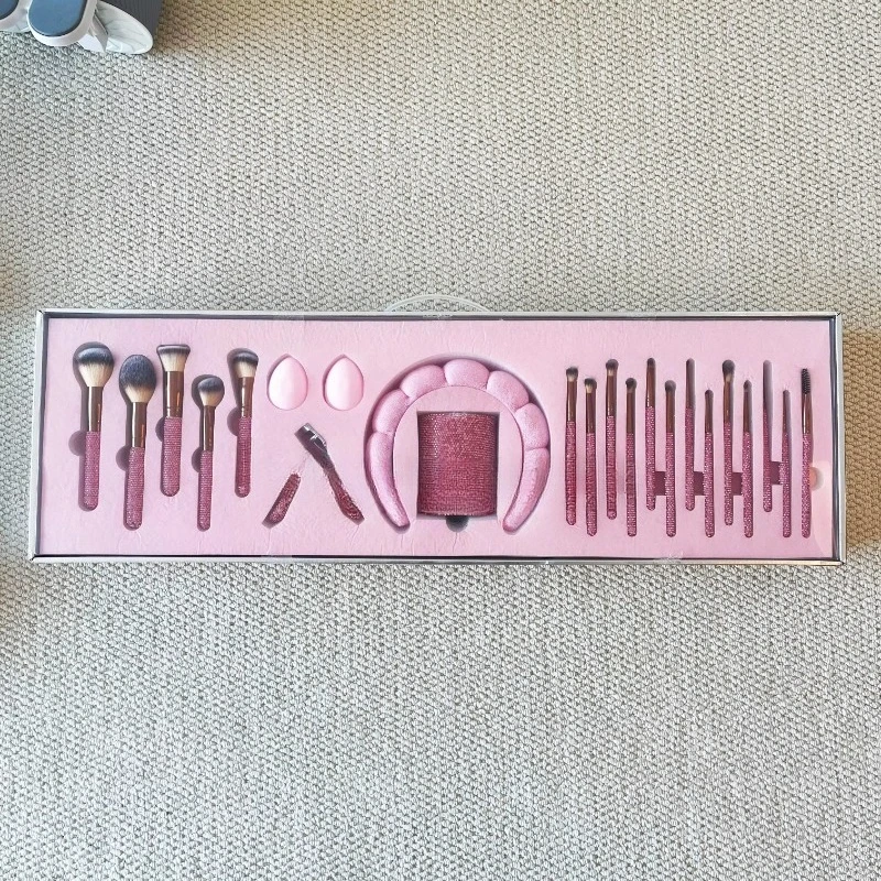 

Professional-style rhinestone makeup brushes for use with shaving brushes include gift box