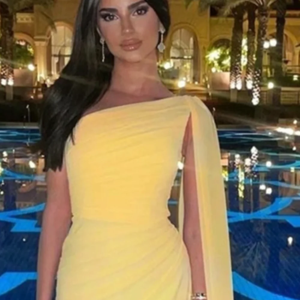 Customized Elegant One-shoulder Sheath Cocktail Dresses Fold Chiffon Anke length Party  فساتين سهره فاخره  vestidos de gala muje