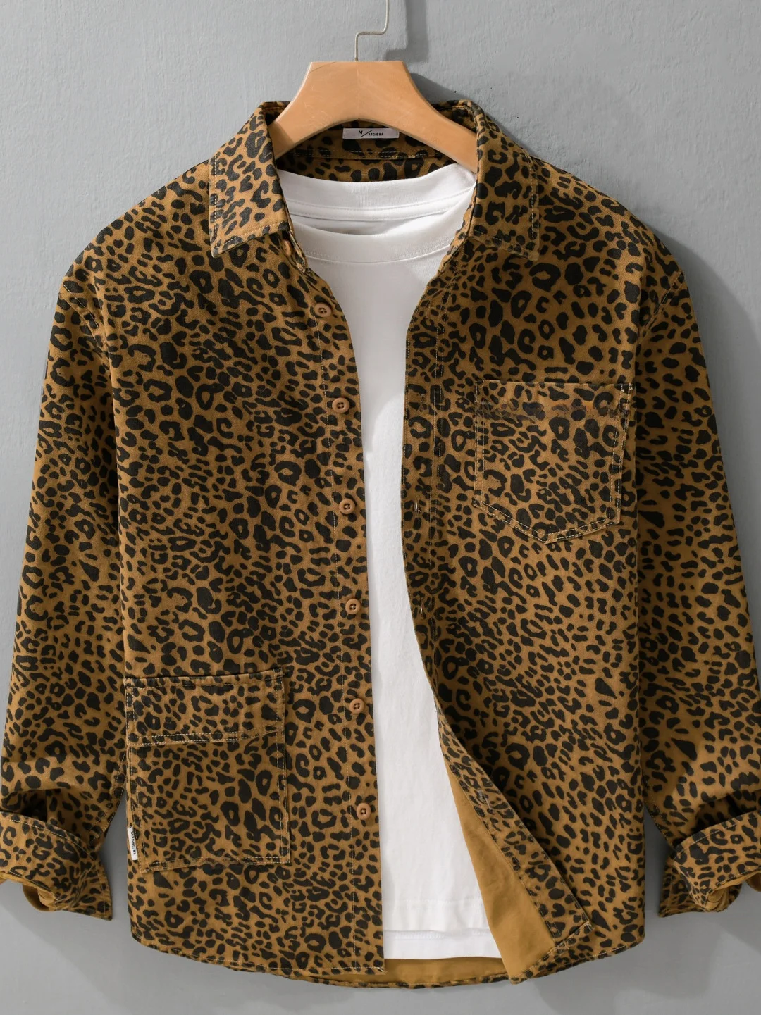 

Trendy Long Sleeve Cotton Shirt for Men Leopard Print Casual Loose Workwear Autumn Winter Street Style Button up Outerwear