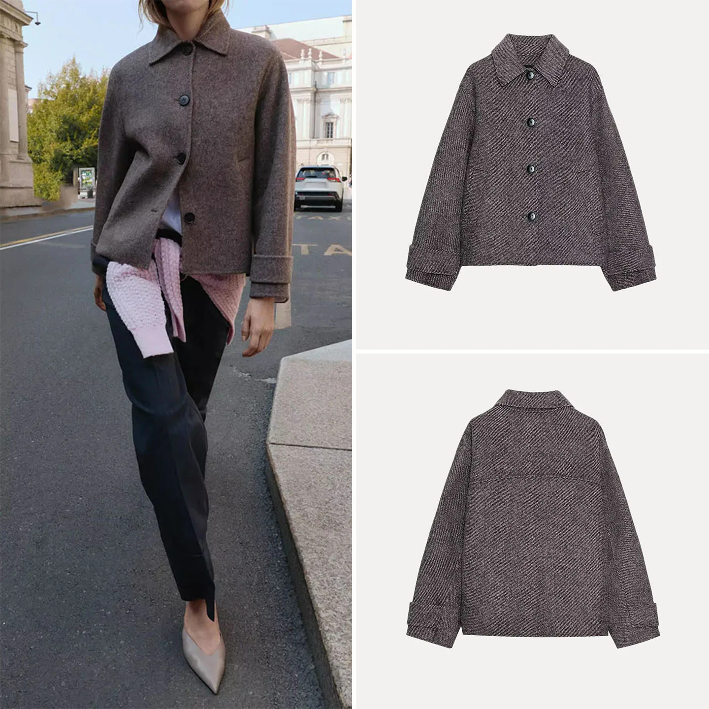 

Ele ort Herringbone Pattern Women's Coat Autumn 2025 New Arrival Z Ladies Faion Outerwear Stand Fit Long Sve