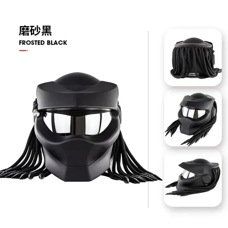 

Personality Predator Motorcycle Helmet With Embellish Braids Punk Safety Modular Flip Motorcycle Helmet 3 Size Optional Unisex