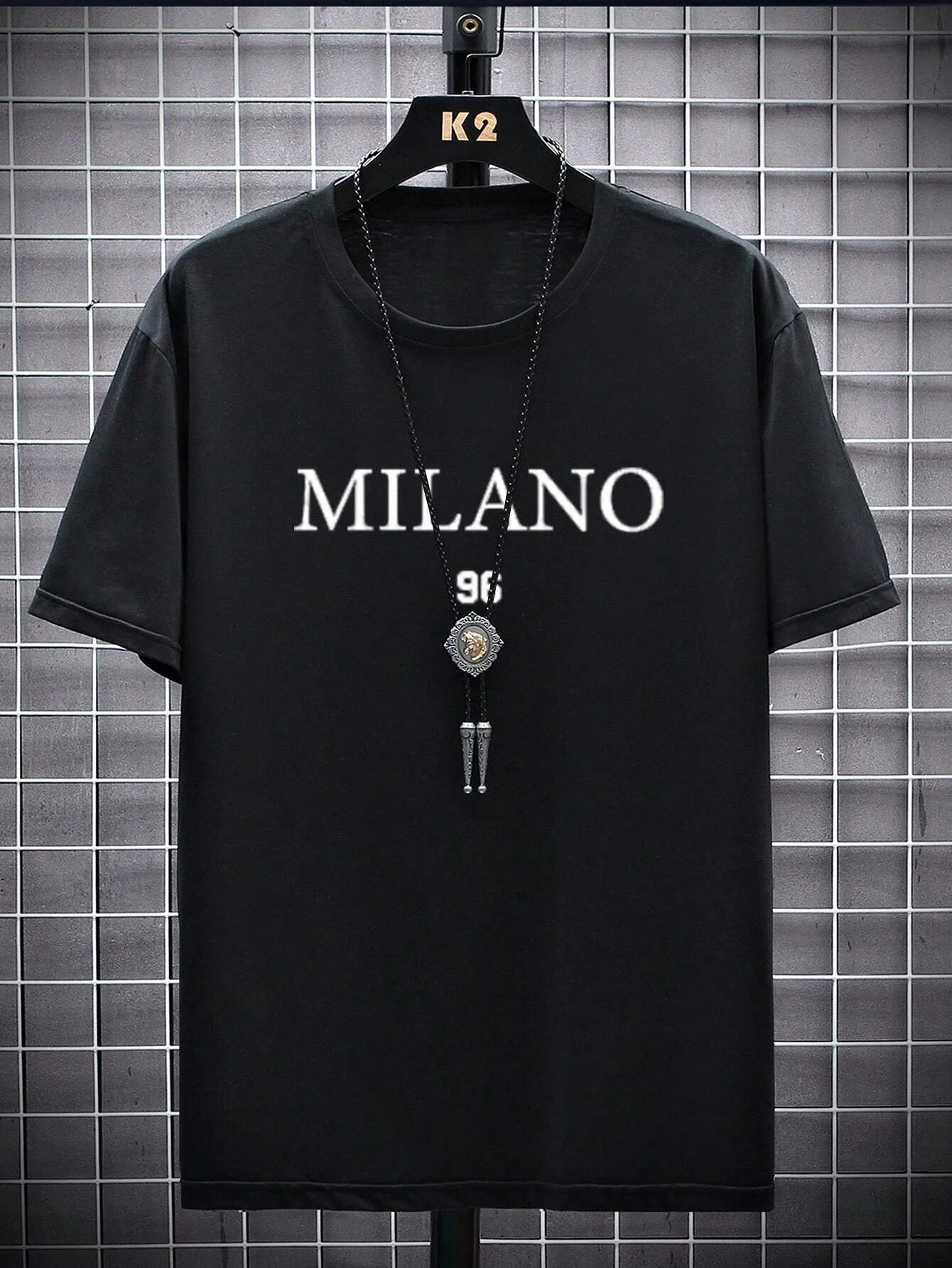 Men's 100% cotton summer loose size MILANO 96 letter printed slim fit casual sports round neck short sleeved T-shirt top image 3