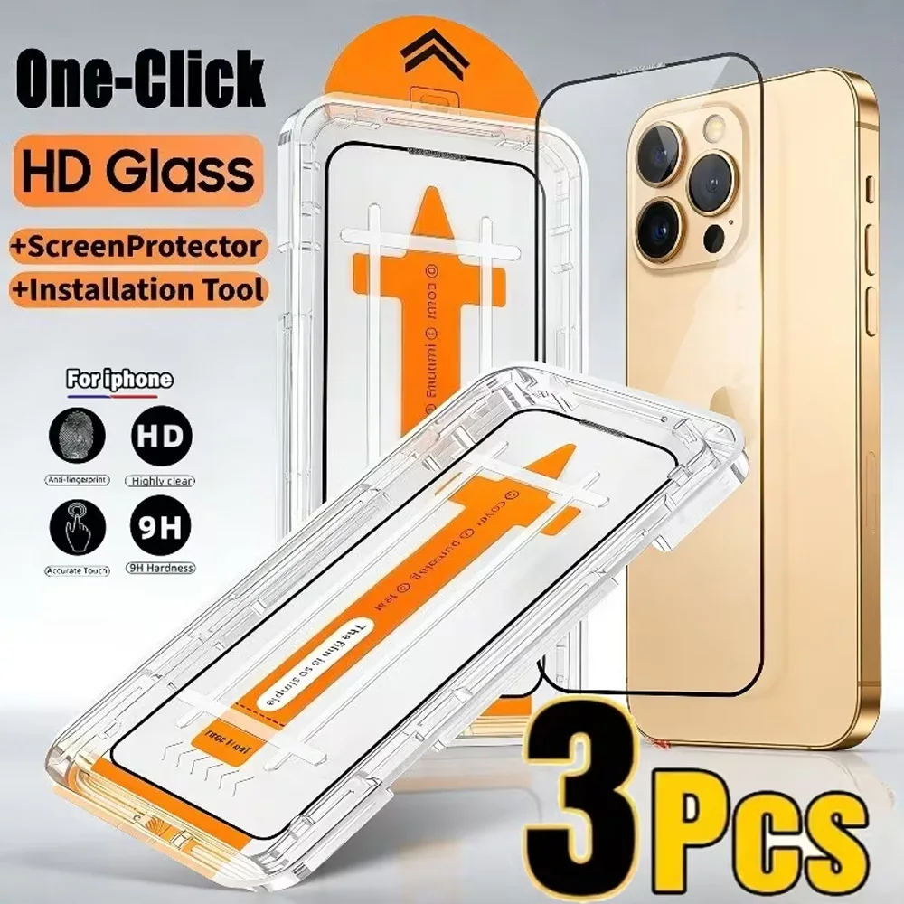 

3PCS HD Screen Protectors For iPhone 17 16 Pro Max Air 15 14 Plus 13 Mini 12 16e 11 X XR XS 8 Tempered Glass Easy Install Glass