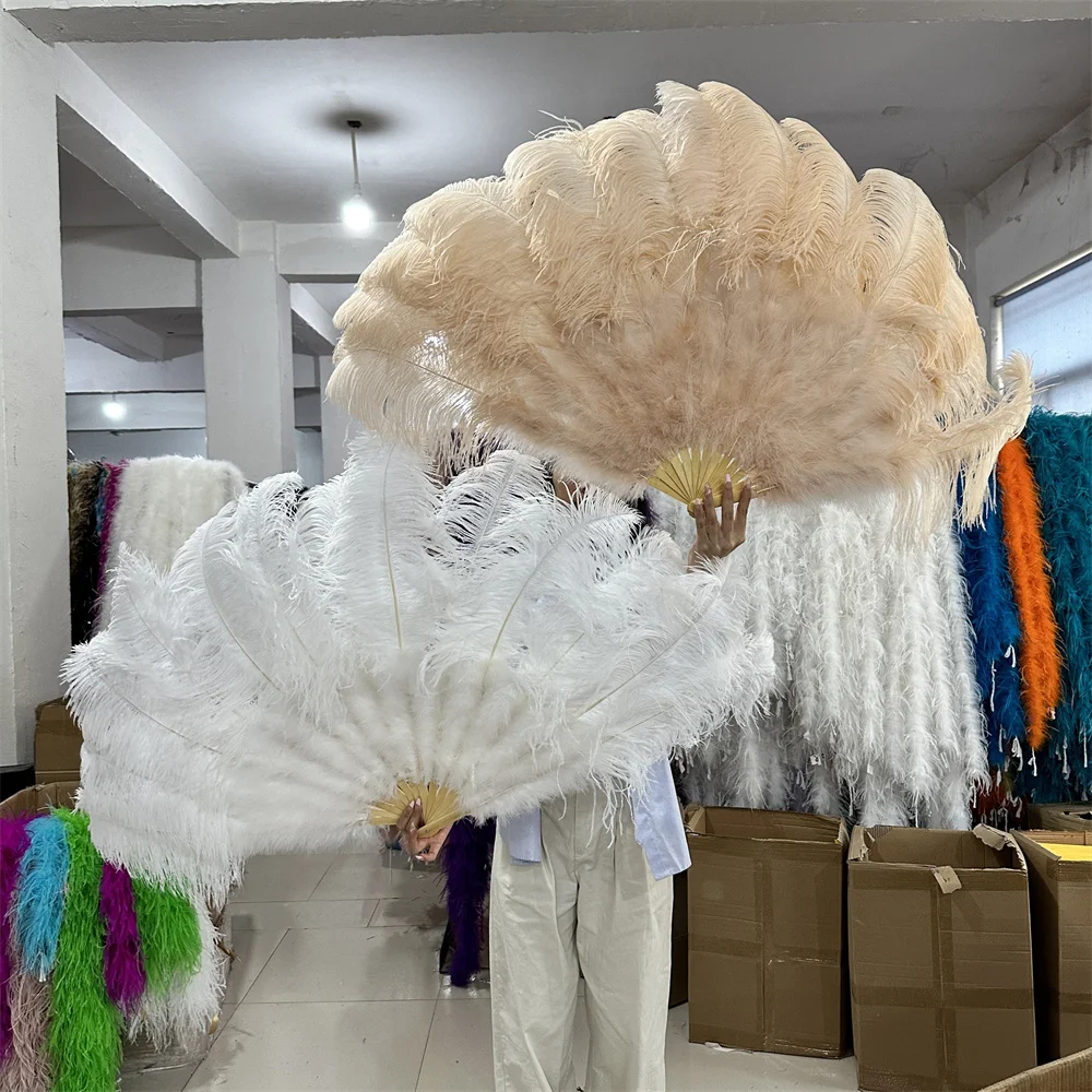 

100CM White Small Ostrich Feather Fan Good gloss/warm/Soft/fluffy,Carnivals, Weddings,Pluma Fan ostrich feather fan 13-bone