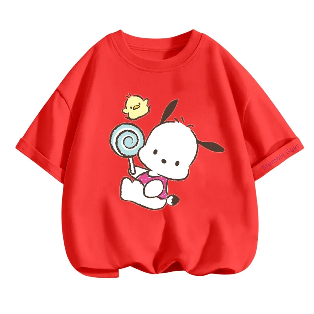 Pochacco Tshirt Kids Anime Summer Tops Multiple Fashion 3-14y Children\'s T-shirts Casual Teen Short Sleeve Print Trucksuit