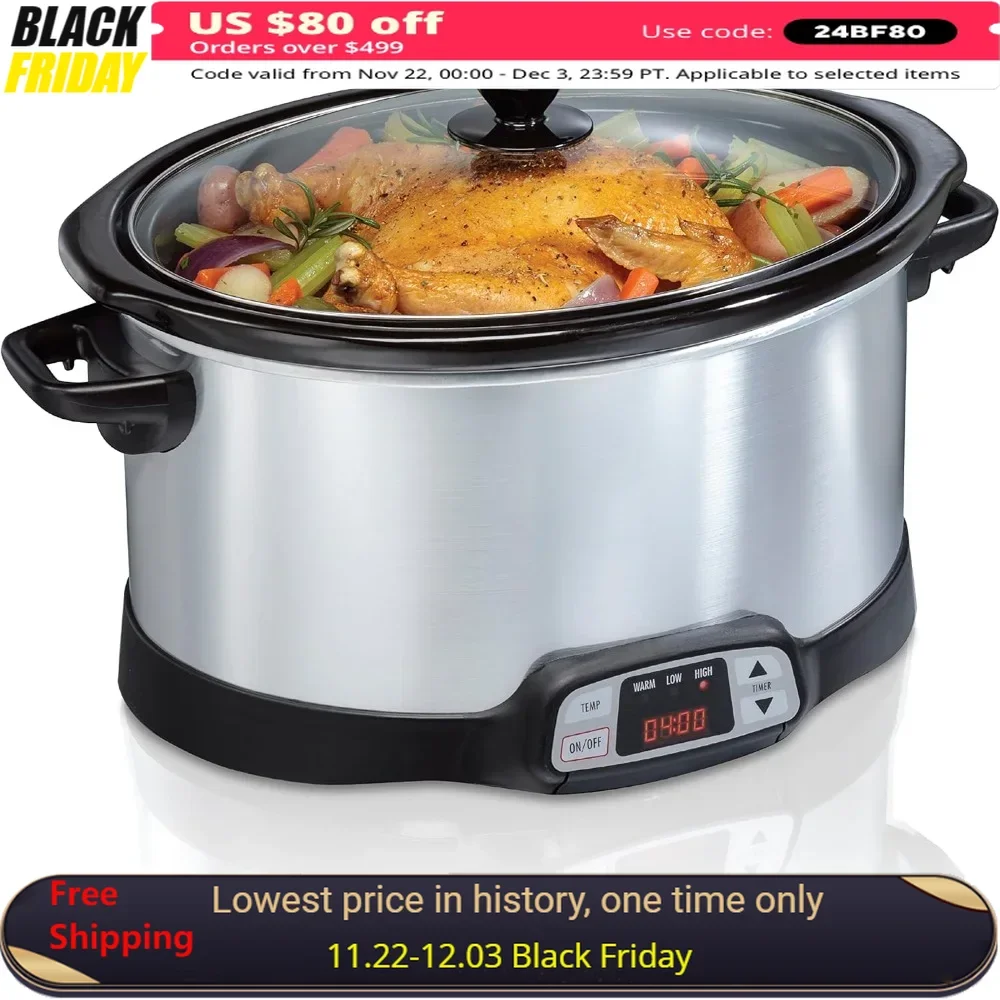 

Electric Skillet, 8 Quart Programmable Slow Cooker with Three Temperature Settings, Dishwasher Safe Crock Lid, Electric Skillet