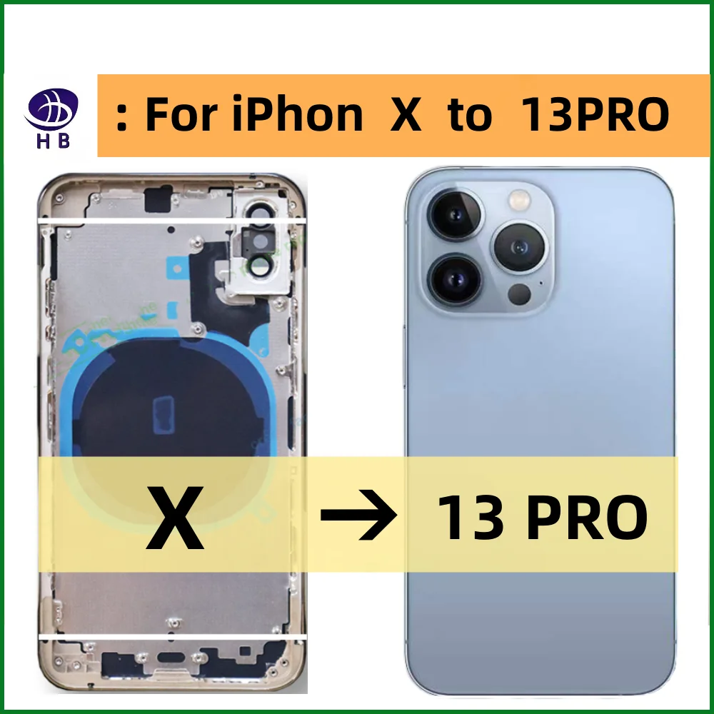 For iPhone X to13 Pro Big camera Housing Rear Battery Midframe Replacement X Like 13PRO Back Cover X Modify Become 13 PRO Frame