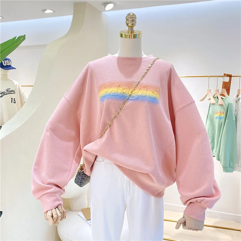 

Spring Autumn Thin Women's Pullovers Letter Printing Solid Color Hoodies O-Neck Casual Tops Korean Style All-Matched Sweatshirts