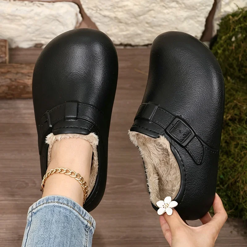 Slippers Women Plus Size Winter 2026 Warm Plush Light Weight EVA Mules  Waterproof Casual Shoes Woman Outdoor Soft PU Flat Clogs