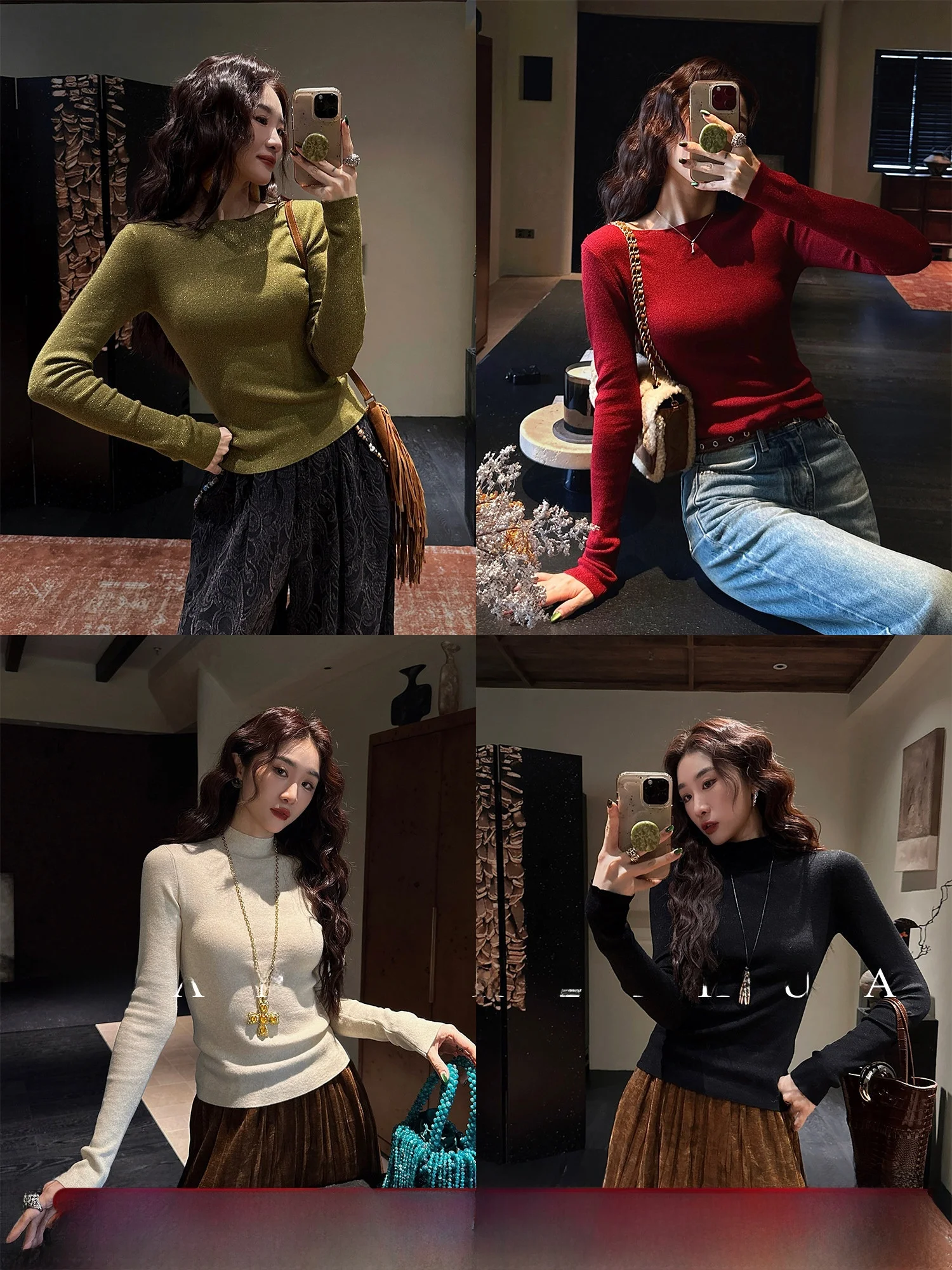 

Шерстяной вязаный свитер Sanji Bla Flower для женщин, внутренний слой для многослойного ношения, модный повседневный топ свободного кроя с длинными рукавами