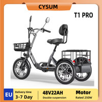 CYSUM T1 Pro Adult Electric Tricycle 250W Electric Cargo Tricycle 48V22AH Battery E-Cargo Bike 16 Inch Tire Bicycle ebike
