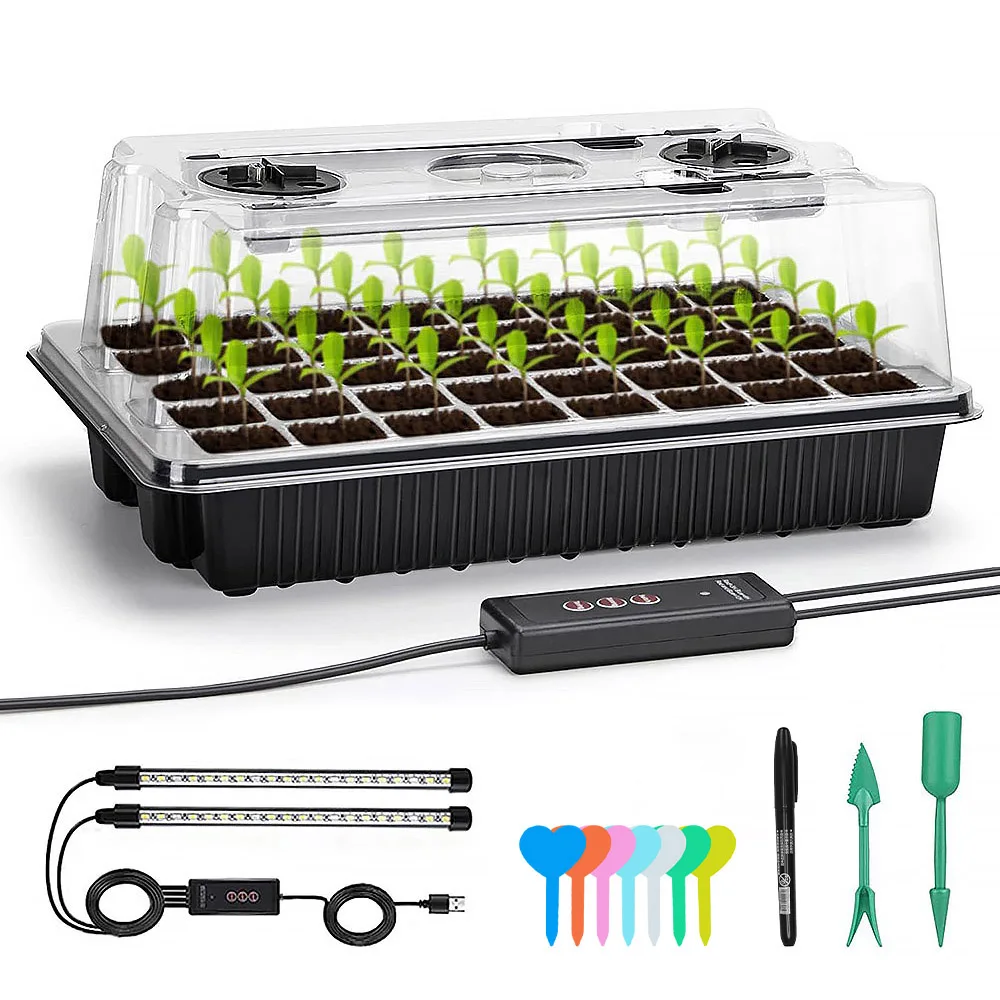 

BAVA 40 Cells Seed Starter Tray Germination Kit Garden Nursery Mini Propagator Plant Grow Kit Greenhouse with Humidity Domes