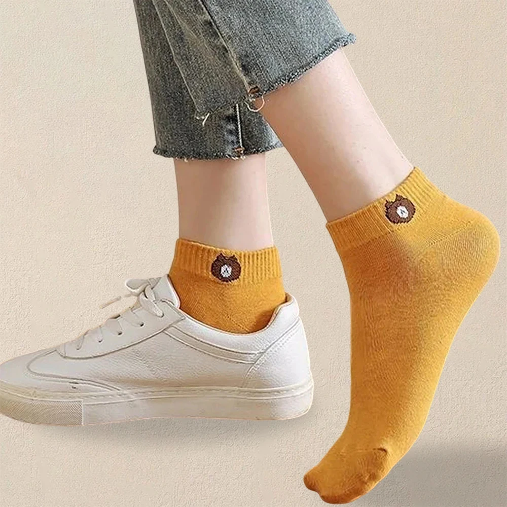 5/10 Pairs Women Low Socks Set Cute Bear Pattern Fashionable Women Casual Versatile Style Comfortable Breathable Short Socks