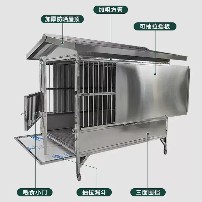 Outdoor Stainless Steel Dog Cage with Universal Side Door Large Thickened Sun Protection Kennel for All Seasons Big Dogs