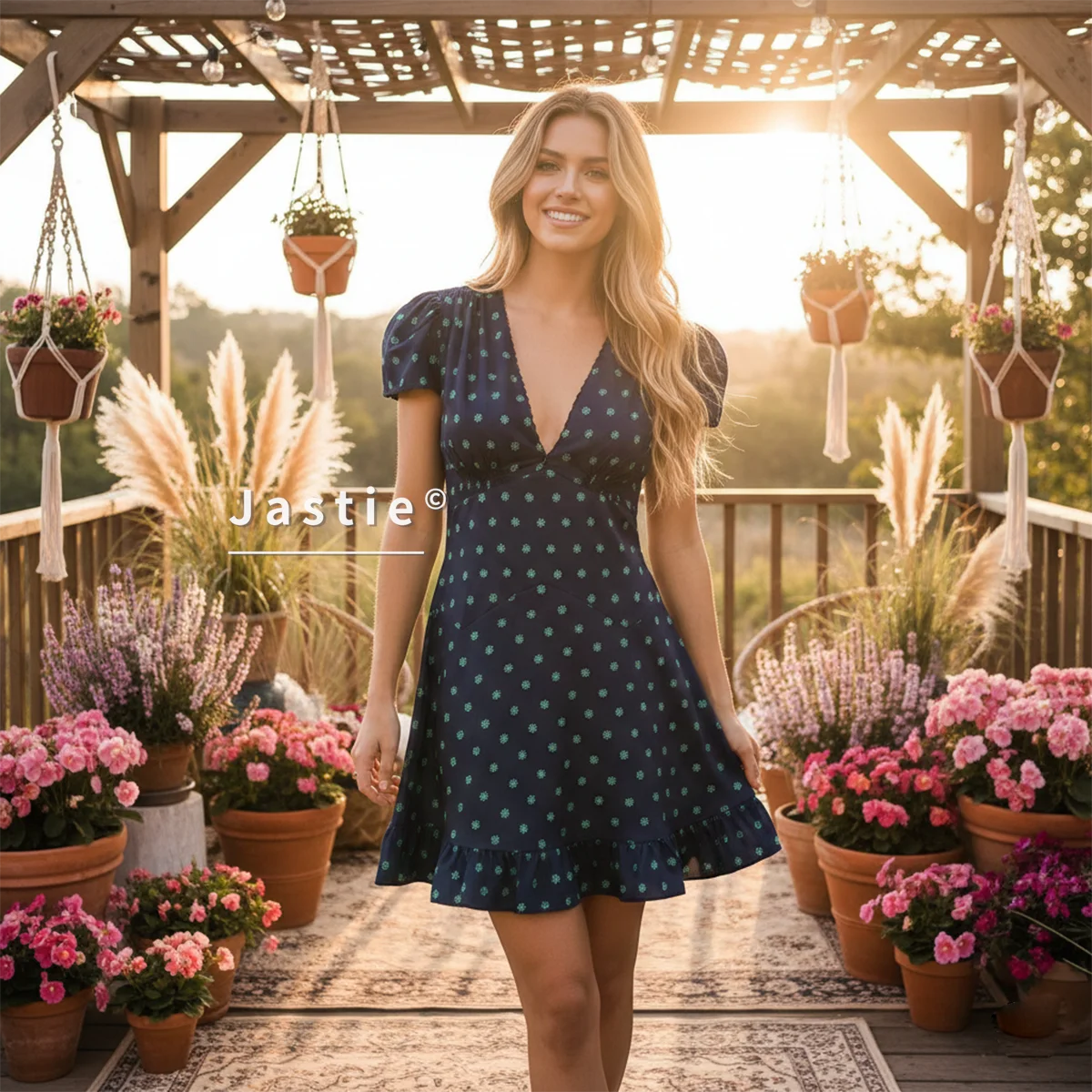 

French Vintage V Neck Floral Print Mini Dress Women Sexy Puff Sleeve High Waist A-Line Sundress Summer Beach Vacation Vestidos