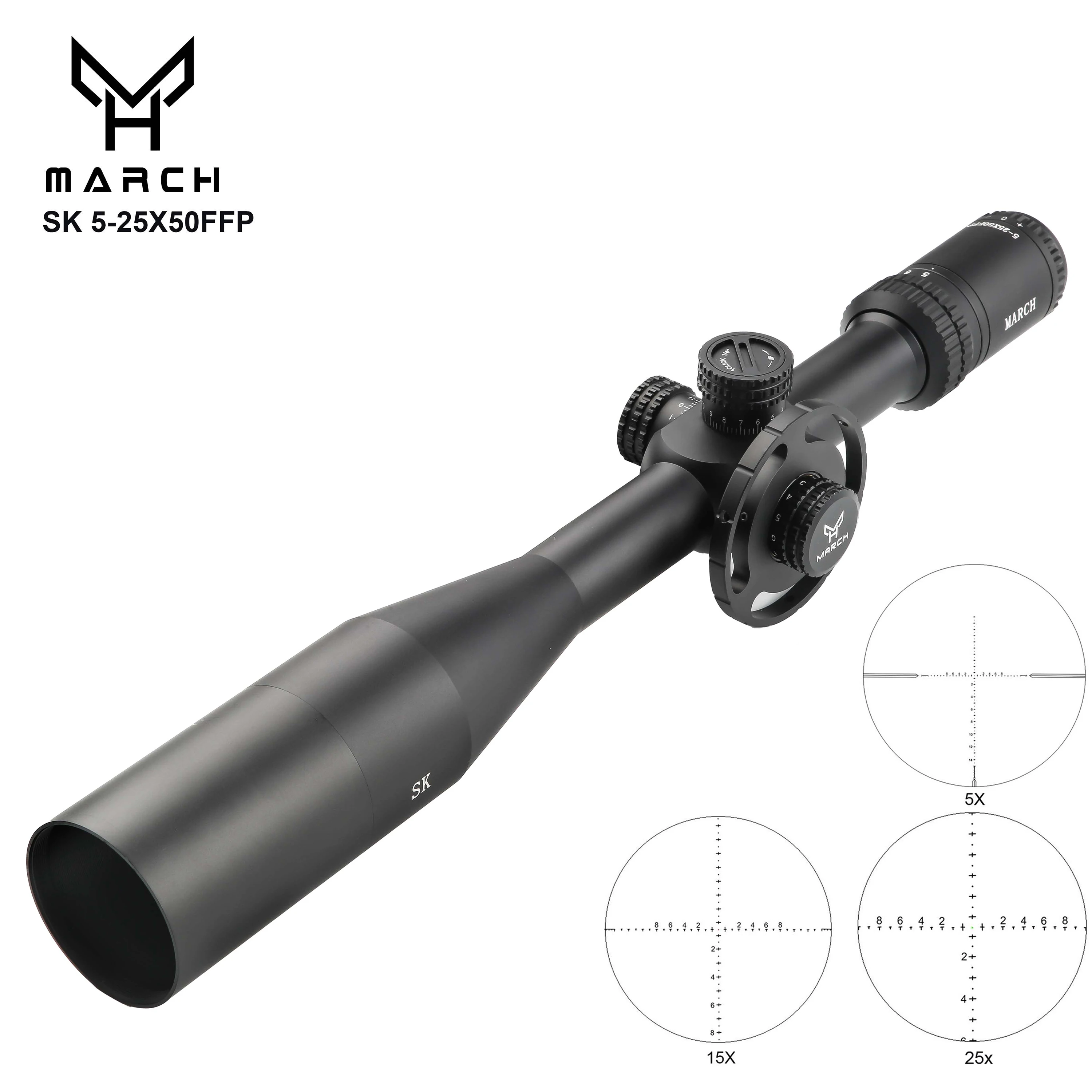 

MARCH SK5-25X50 FFP Big Wheel Lunetas Tactical Riflescope Sight With Illuminated Lunettes For Hunting Air Gun Sniper Rifle Scope