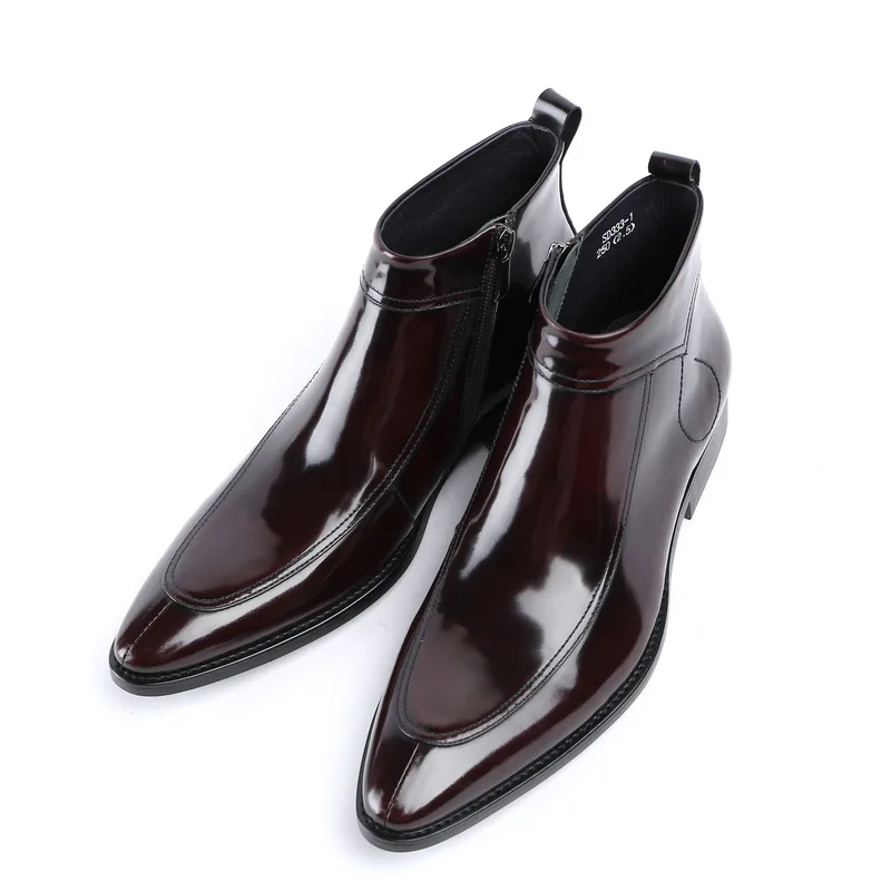 Pointy Genuine Leather Men\'s Ankle Boots Black Men Burgundy Dress Boots Zipper Formal Men Shoes Chelsea Boots High Qualiti