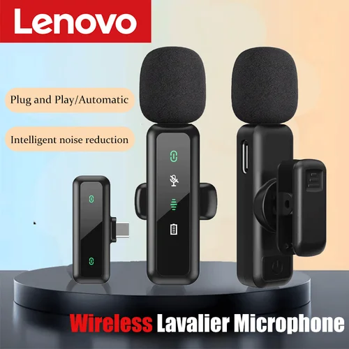 Lenovo-micrófono Lavalier inalámbrico, Mini grabadora de Audio y vídeo portátil para iPhone, Android, transmisión de juegos en vivo