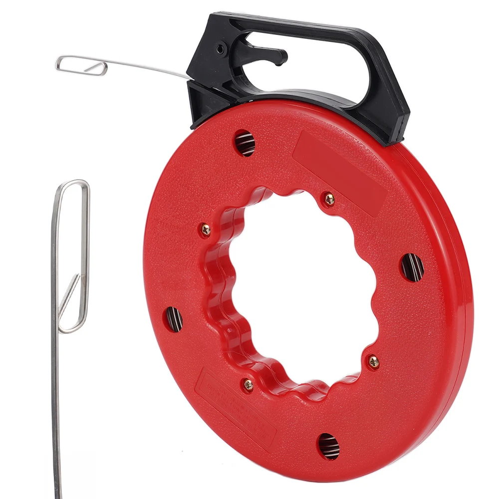 30M 3mm Flat Head Fish Tape Spring Steel Electrical Wire Puller Cable Threader Electrician Wiring Tool Red Plastic Case