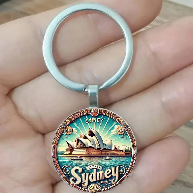 La casa de la ópera de Sydney y el puente del puerto ofrecen un llavero clásico vintage, experiencia de aventura y viajes, hace que el perf.