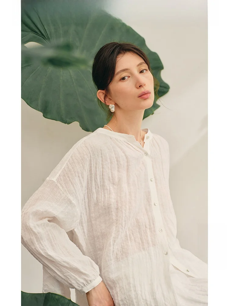 

Travel Original Product Cool Foldable Light White irt Casual Long Sve Thin Women's Spring irt Comfortable Linen Material