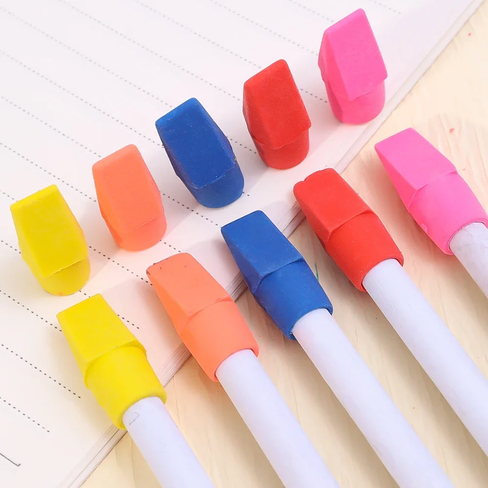 2 In 1 Erasers Pencil Top Protector Caps Creative Chisel Shape Pen Tip Protective Cover Eraser Student Correction Supplies