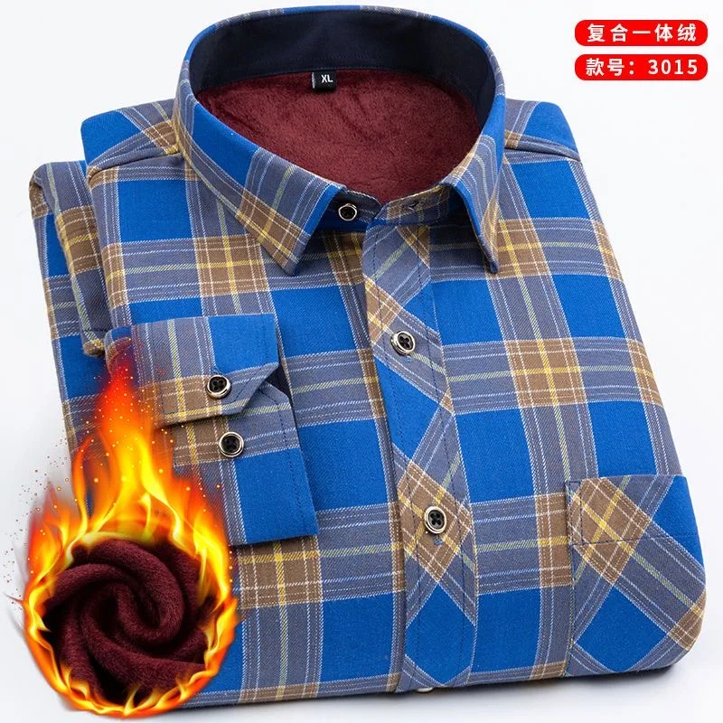 2022 Autumn and Winter New Men\'s Classic Fashion Wild Plaid Long-Sleeved Shirt Men\'s Plus Velvet Thick Warm Large Size Shirt