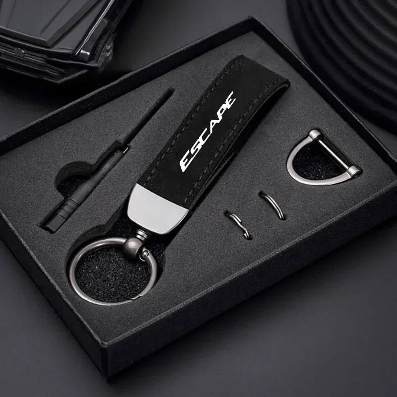 

Car Key Chain Rings Metal Leather Keychain Exquisite Anti-lost Universal Keyring For Ford Escape Emblem Accessories