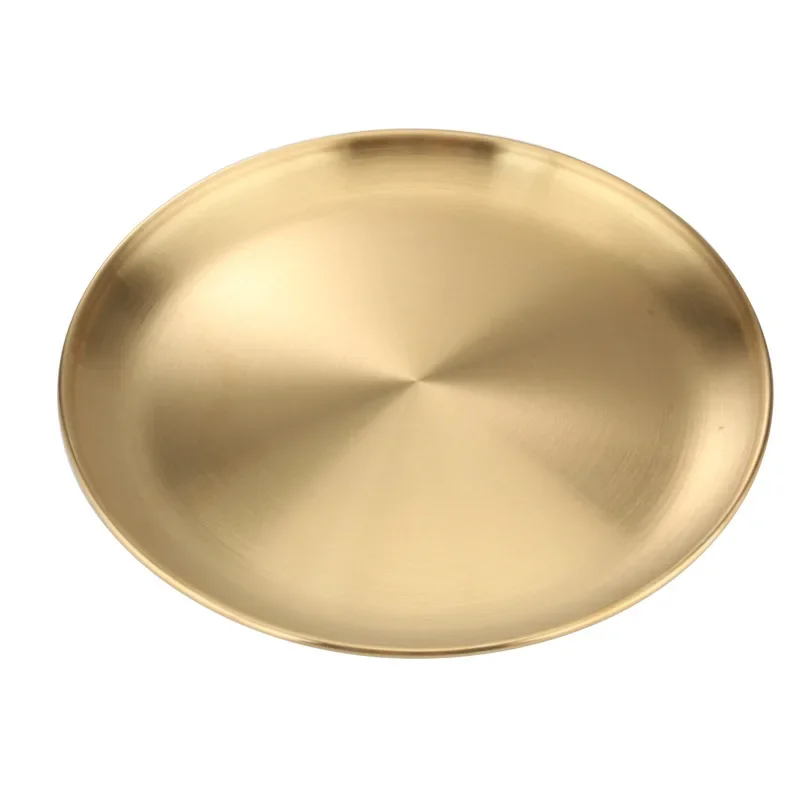 14/17/20/23/26CM Stainless Steel Bone Spitting Dish Gold Silver Shallow Tray Round Plate Metal Dining Disc Dessert Tableware