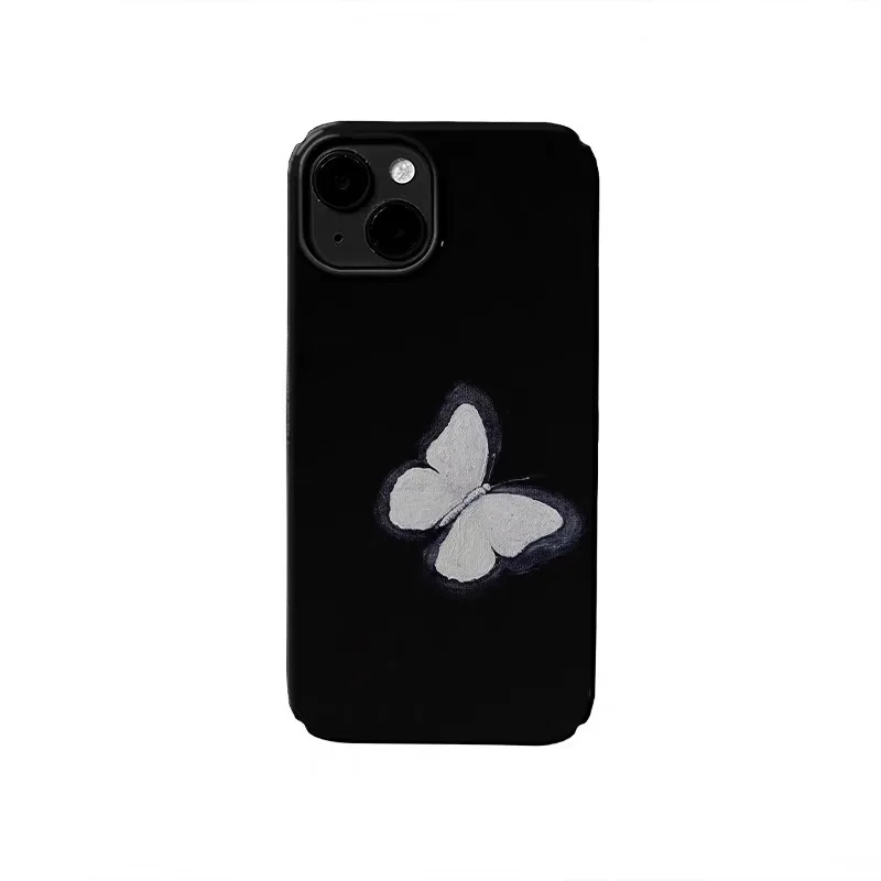 

Ins Korean Black Butterfly Art Phone Case for IPhone 17 16E 15 14 13 Mini 11 Pro Max 12 Pro Back Cover XS XR SE 2020 Funda