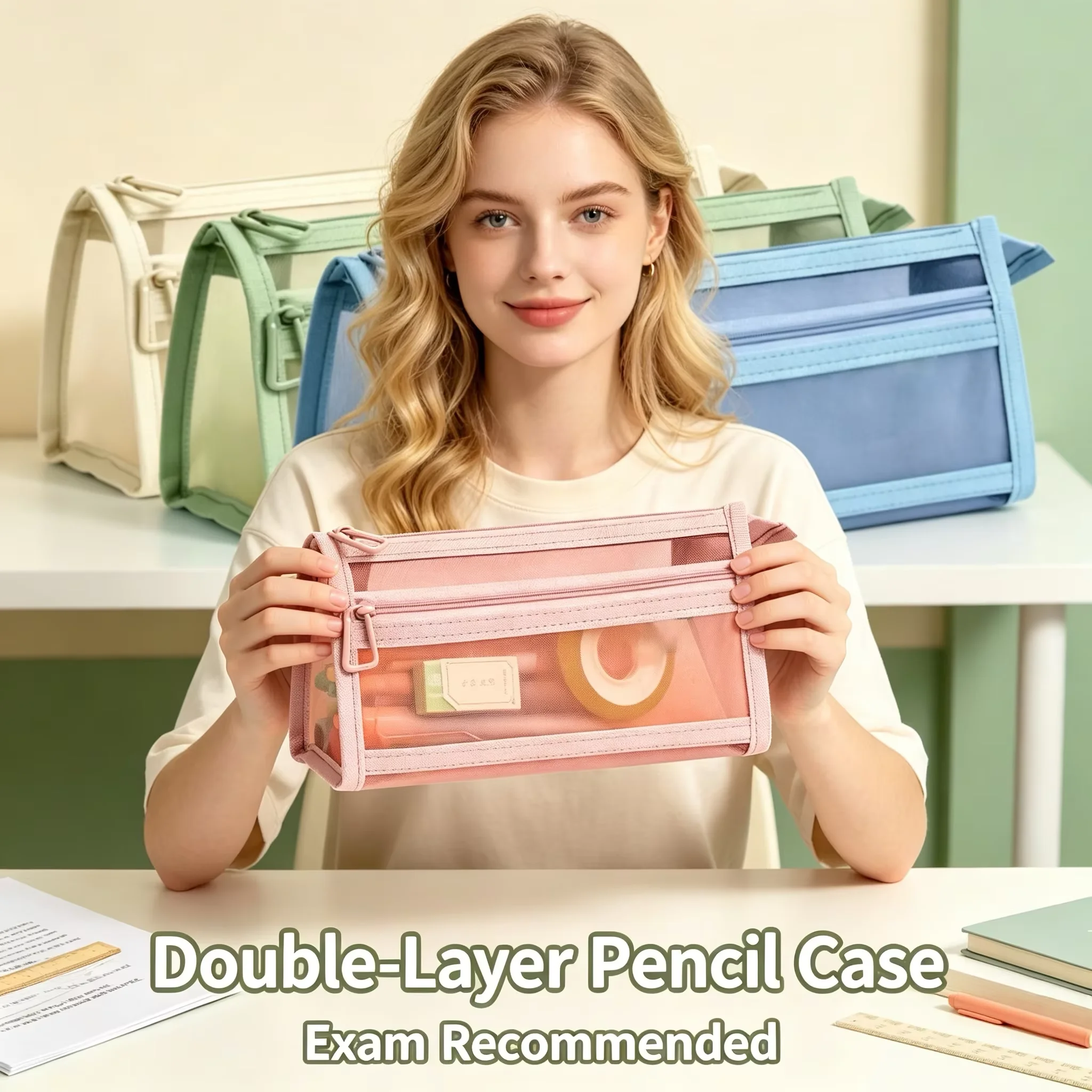 Çift Katmanlı Şeffaf Örgü Kale - Clear Mesh Pencil Pouch For Exam incelemesi ve fiyatı