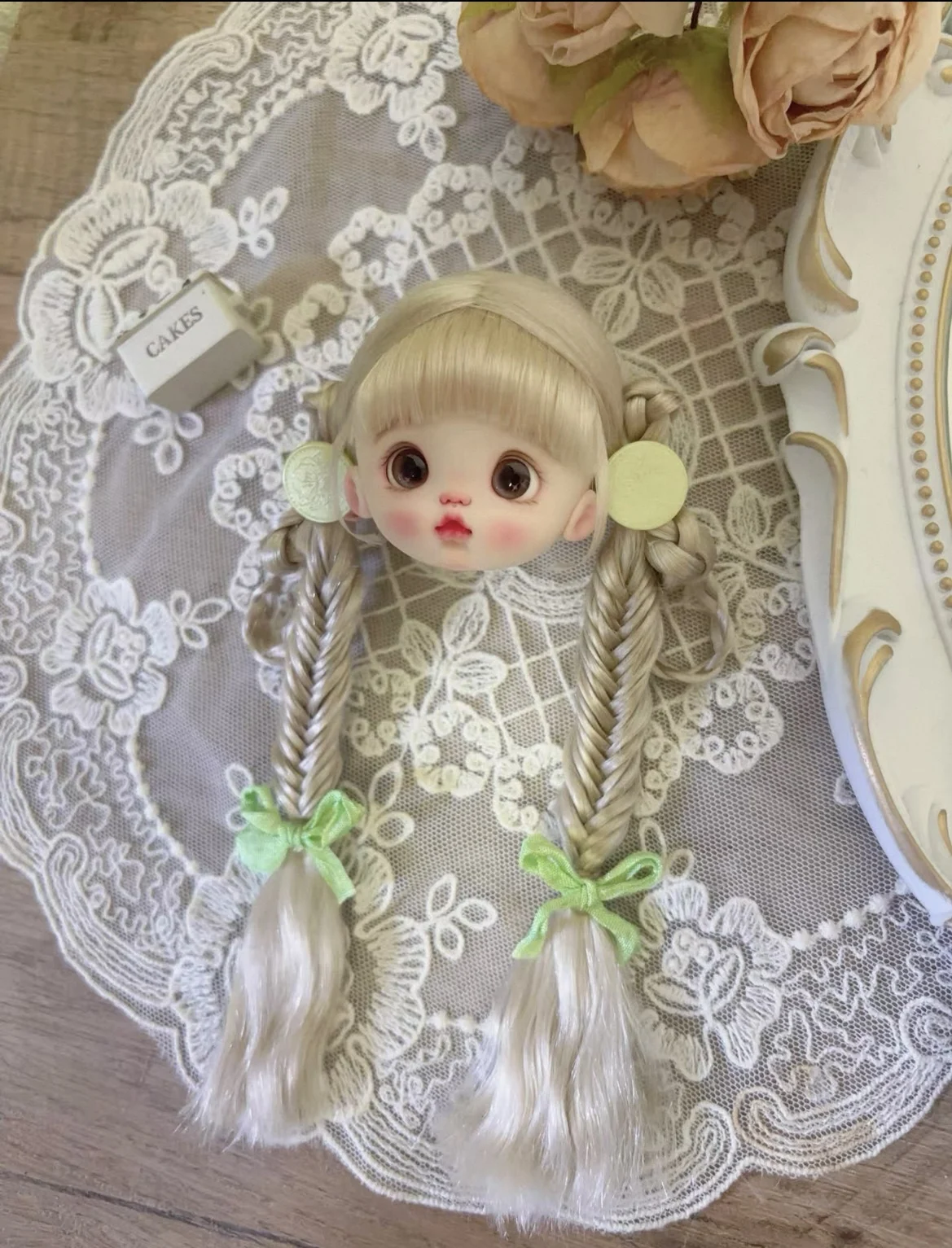 Hair for doll hard shell 14cm ob11 wig braided hairstyle 5-6" doll hair free shipping