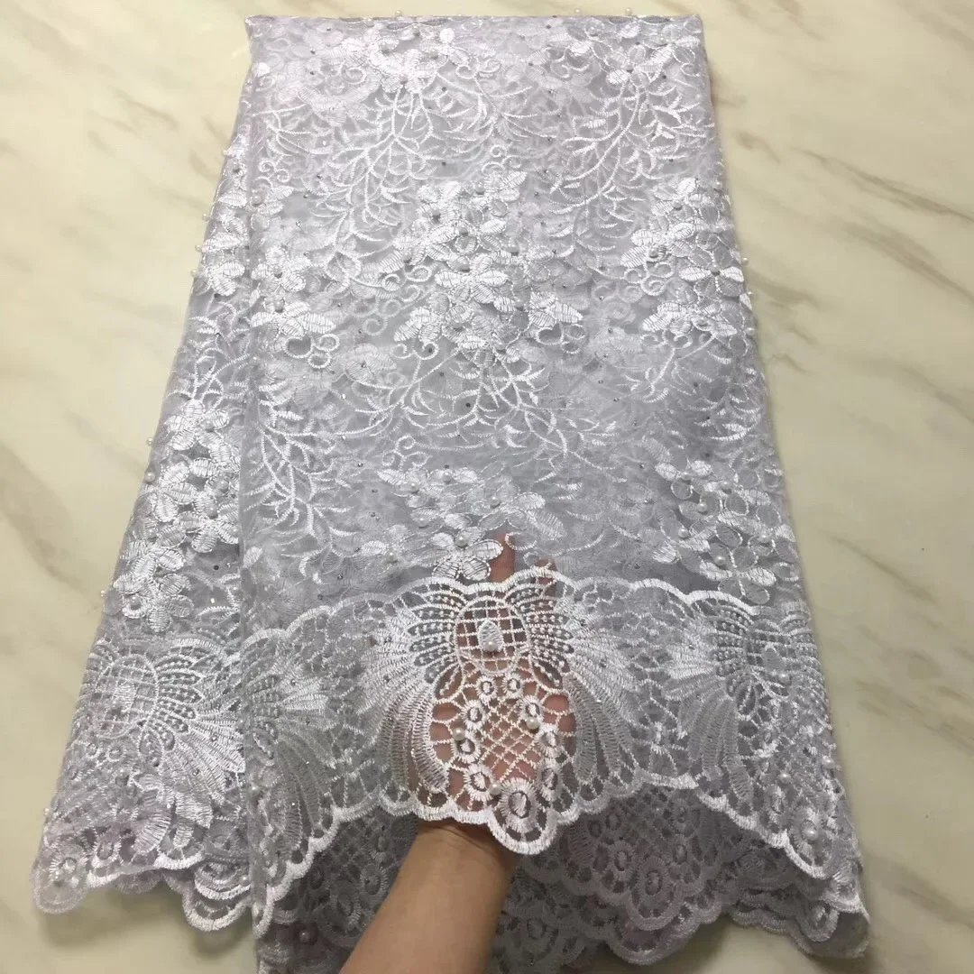 

Latest African Net Lace Fabric High Quality 2018 French Tulle Lace Fabric With Beads Nigerian Lace Fabrics For Wedding