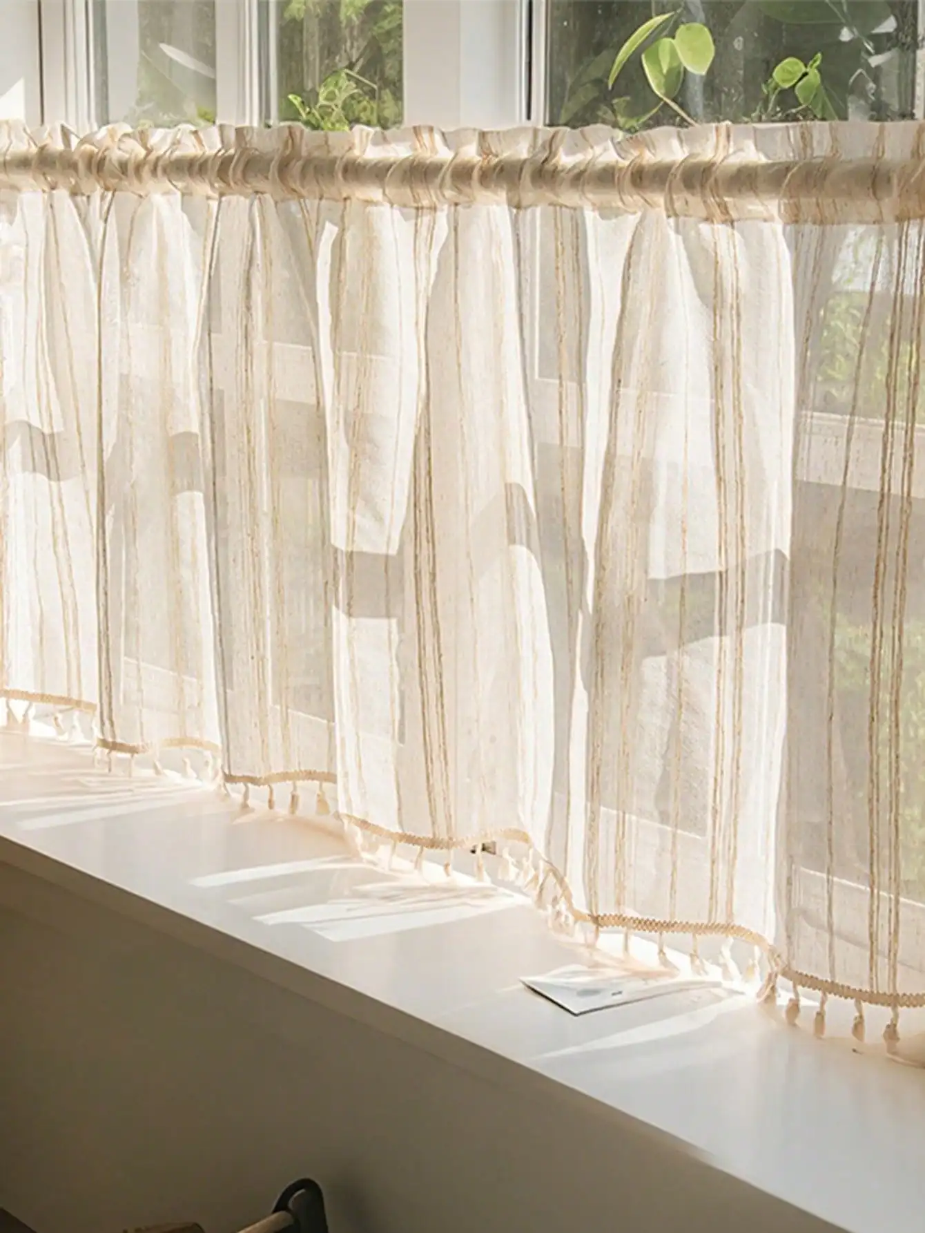 French Mid-century Style Simple Corded Linen Gauze Short Curtains Living Room and Bedroom Curtains