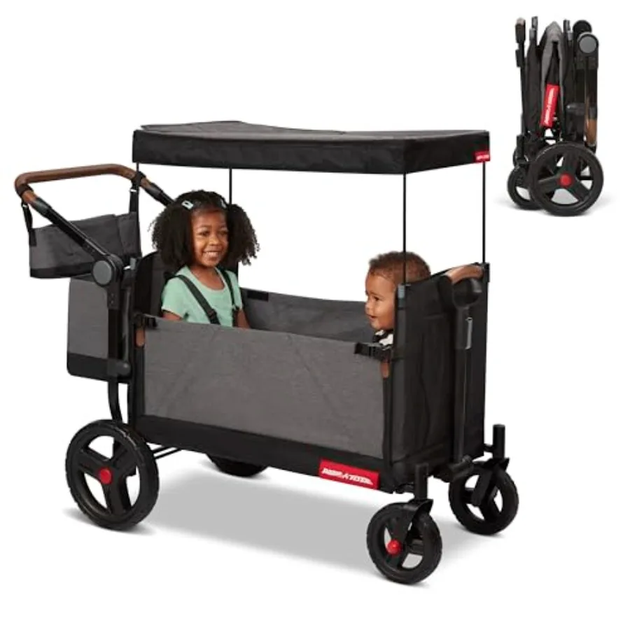 

Детская коляска-трансформер Atlas Stroll 'N Wagon, серая, для детей от 1 года, 3-в-1 (для толкания и тяги), складывание одной рукой, УФ-защита, 5-точечные ремни безопасности, отсек для хранения, резиновые колеса